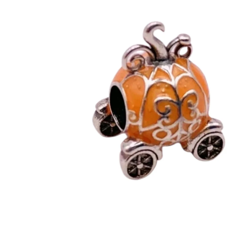 Cinderella Pumpkin Coach Charm 925 Sterling Silver Enamel Princess Bracelet Bead